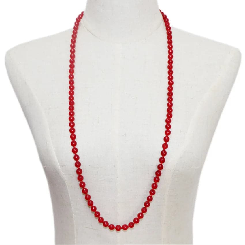 Long Chain for Women Statement Necklace Natural Stone Red Jades Round Beads Chains Trendy Gift Jewelry Elf on The Shelf 36" A948