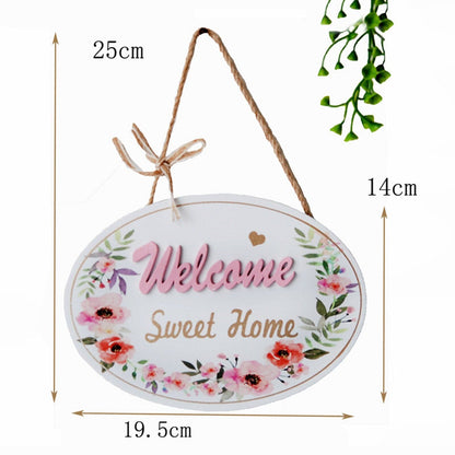 Wooden Welcome Sign Door House Number European Retro Pendant Easily Hanging Door Wall Flower Garden Plaque Home Art Decor