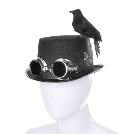 Medieval Retro Gothic Steampunk Halloween Carnival Party Men Women Crow Hat Cosplay Black Steampunk Hat  Wizard Cosplay Props