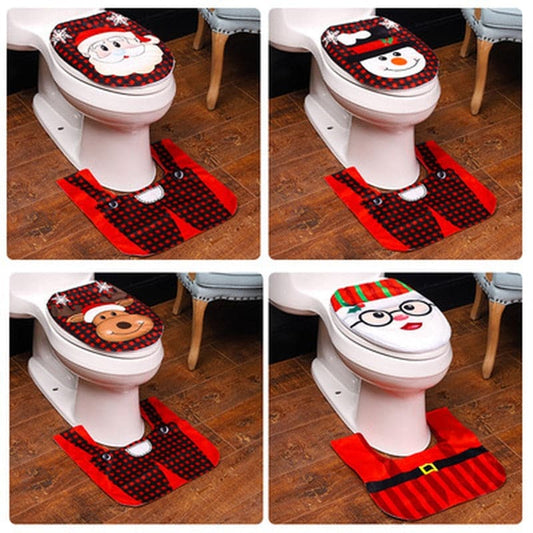 2PCS/Set Santa Claus Toilet Seat Cover Set Christmas Decorations for Home Bathroom Product New Year Navidad Decoration