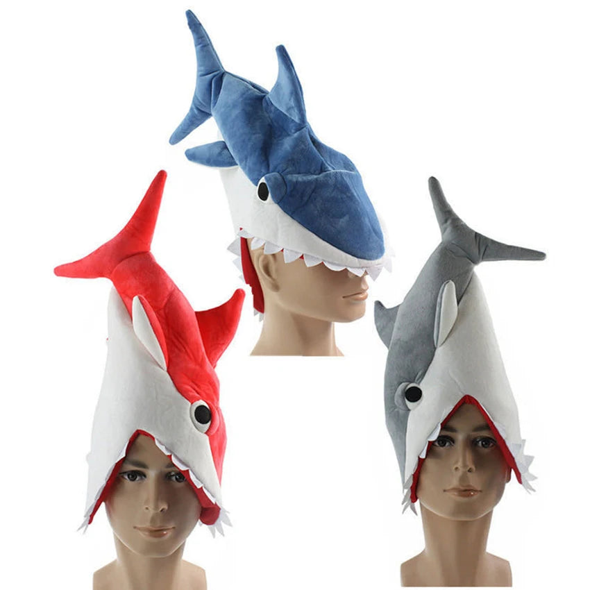 Plush Party Hats for Adults and Kids, Shark Costume Hat, Animal Theme Party, Red, Gray, Blue