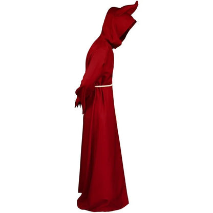 Red Devil Demon Grim Reaper Death Costume Halloween Gothic Hood Robe Dress Horror Satan Outfit Carnival For Men Women Adult