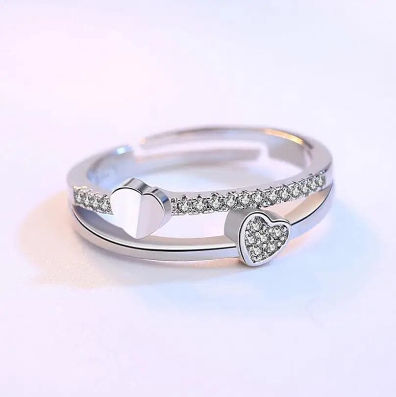 Double Heart Zirconia Ring for Women - Luxury Sterling Silver Ring