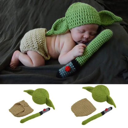 5pcs/Set New Baby Yoda Children Clothes Set Crochet Yoda Costume Newborn Baby Yoda Photography Props Cartoon Clothing For Baby