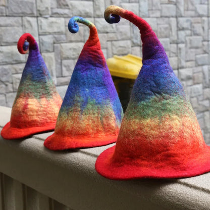 Witch Hat Halloween Cosplay Creative Elf Rainbow Funny Hats Handmade Woolen Felt Fashion Vintage Women's Winter Hats