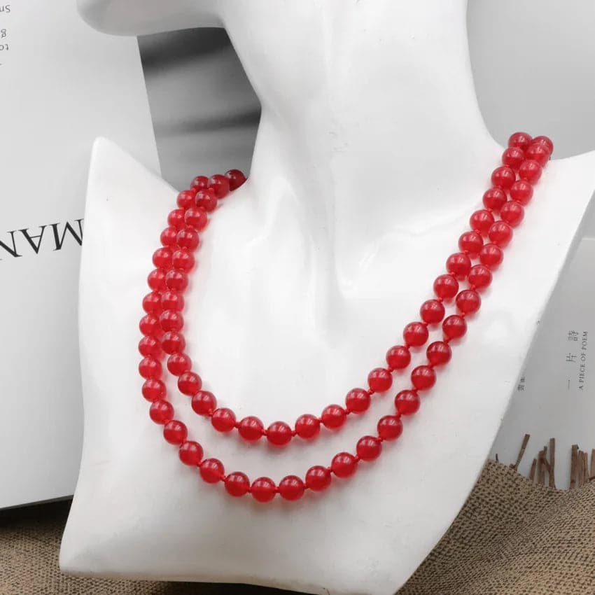 Long Chain for Women Statement Necklace Natural Stone Red Jades Round Beads Chains Trendy Gift Jewelry Elf on The Shelf 36" A948