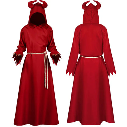 Red Devil Demon Grim Reaper Death Costume Halloween Gothic Hood Robe Dress Horror Satan Outfit Carnival For Men Women Adult