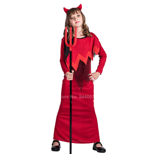 Halloween Cosplay Costume for Kid Girls Scary Vampire Demon Carnival Horror Devil Disguise Fancy Dress Performance Clothing Robe