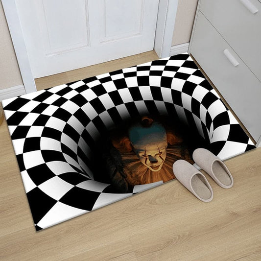 3D Visual Clown Floor Mat Halloween Door Mat Entrance Door Room Terrifying Horror Foot Mat Halloween Decor for Home 40*60CM