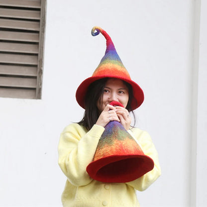 Witch Hat Halloween Cosplay Creative Elf Rainbow Funny Hats Handmade Woolen Felt Fashion Vintage Women's Winter Hats