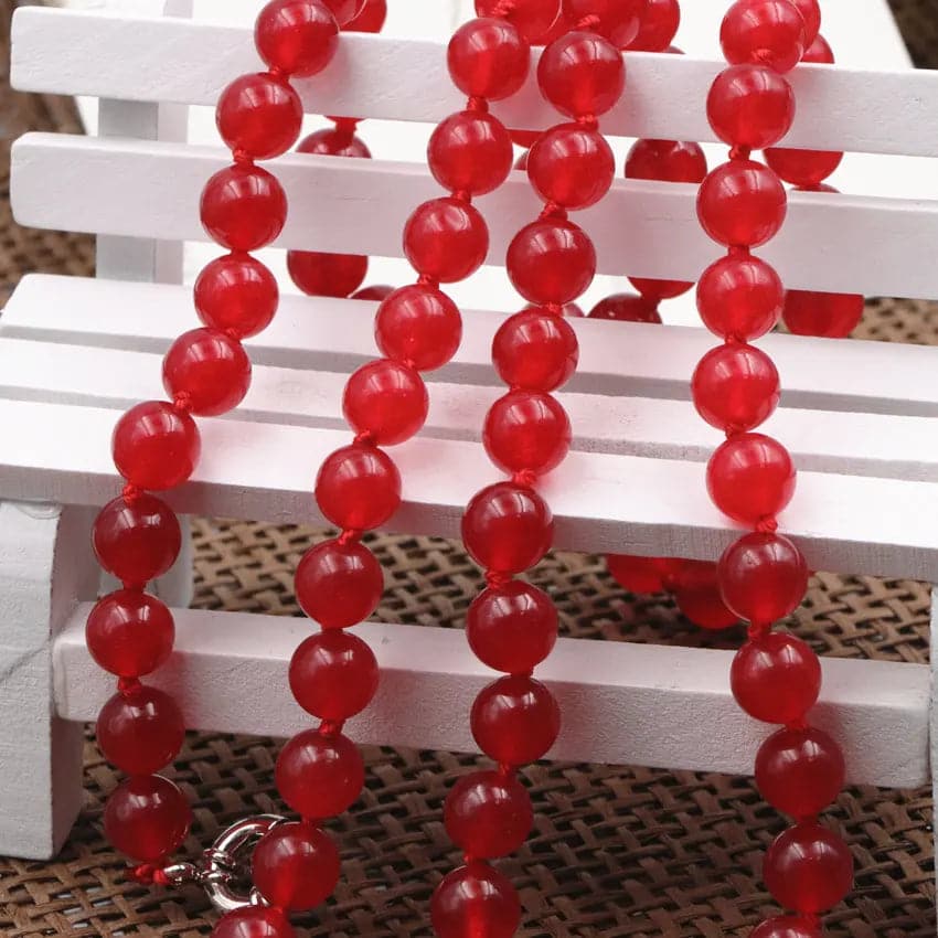 Long Chain for Women Statement Necklace Natural Stone Red Jades Round Beads Chains Trendy Gift Jewelry Elf on The Shelf 36" A948