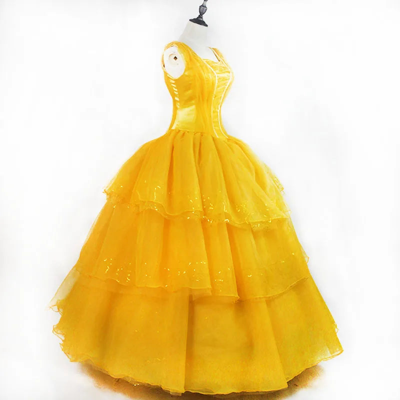 Beauty And The Beast Costumes Princess Belle Dresses Adult Fancy Cosplay Halloween Costume For Women Yellow Fantasias Dress