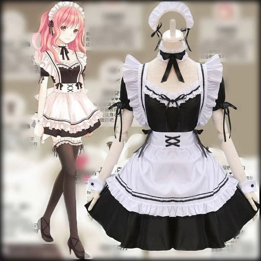 Cute Lolita French Maid Cosplay Costume: Black Anime Dress