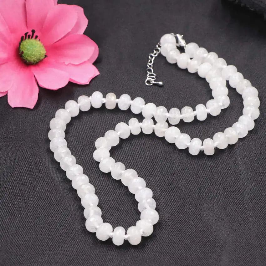 Natural Stone Beads Necklace Chain for Women Faceted Abacus 5x8mm White Jades Necklaces Choker Jewelry Elf on The Shelf 18" A776
