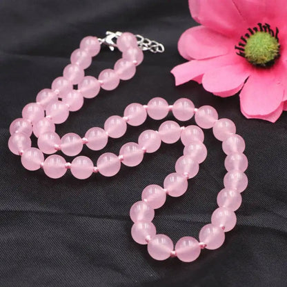 Pink Crystal Round Beads Necklace Natural Jades Stone Elf on The Shelf Short Chain Necklaces for Women Grace Jewelry 18" A780