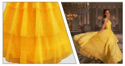 Beauty And The Beast Costumes Princess Belle Dresses Adult Fancy Cosplay Halloween Costume For Women Yellow Fantasias Dress