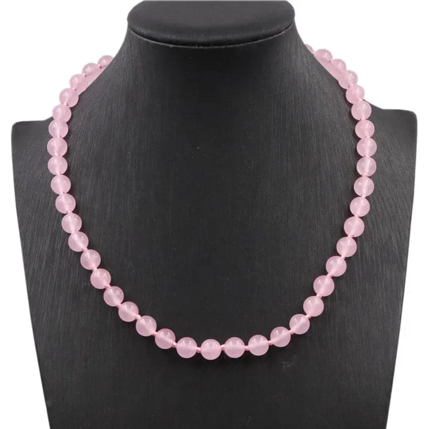Pink Crystal Round Beads Necklace Natural Jades Stone Elf on The Shelf Short Chain Necklaces for Women Grace Jewelry 18" A780