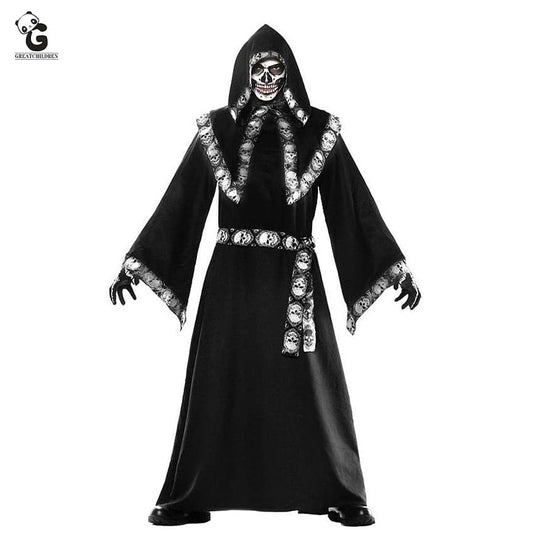 Wizard Horror Grim Reaper Costume Women Men Monk Cloak Robe Priest Witch Dress Skeleton Zombie Halloween Purim Party Fancy