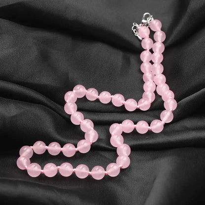 Pink Crystal Round Beads Necklace Natural Jades Stone Elf on The Shelf Short Chain Necklaces for Women Grace Jewelry 18" A780