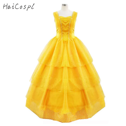 Beauty And The Beast Costumes Princess Belle Dresses Adult Fancy Cosplay Halloween Costume For Women Yellow Fantasias Dress