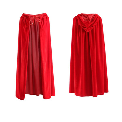 Medieval Velvet Cloak Halloween Witch Wicca Vampire Cosplay Costume Red Cape for Adult Kids Hooded Robe Carnival Outfit Cover