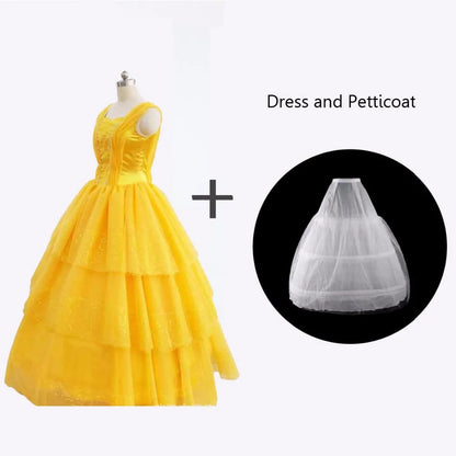 Beauty And The Beast Costumes Princess Belle Dresses Adult Fancy Cosplay Halloween Costume For Women Yellow Fantasias Dress