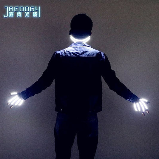 LED Luminous Gloves Halloween Bar Night Club Fluorescent Glasses Mechanical Dance Performances Props