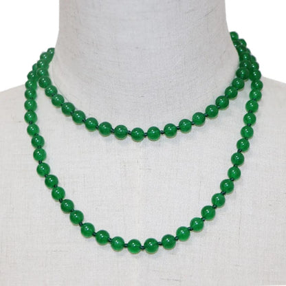 Charms Green Jades Crystal Long Chain Necklace Natural Stone Round Beads Women Payer Jaspers Necklaces 36"A950 Elf on The Shelf