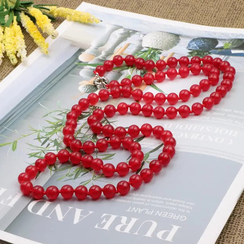 Long Chain for Women Statement Necklace Natural Stone Red Jades Round Beads Chains Trendy Gift Jewelry Elf on The Shelf 36" A948