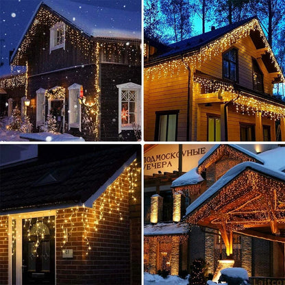 Waterproof Christmas Lights 5M Droop 0.4-0.6m Outdoor Icicle String Lights for Garden Mall Eaves Balcony Fence House Decoration
