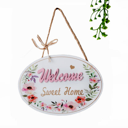 Wooden Welcome Sign Door House Number European Retro Pendant Easily Hanging Door Wall Flower Garden Plaque Home Art Decor