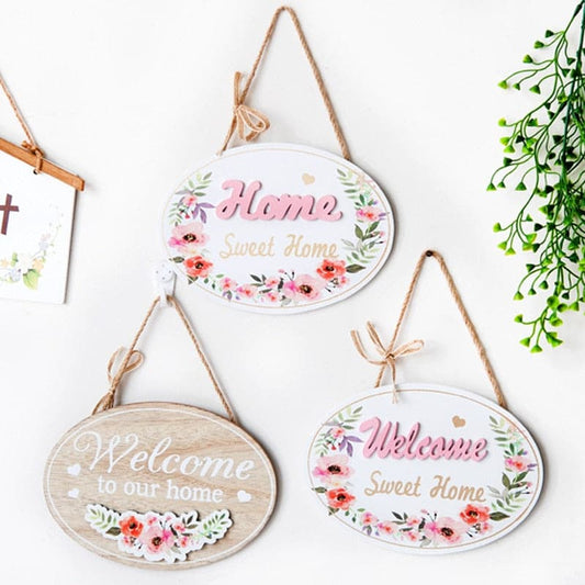 Wooden Welcome Sign Door House Number European Retro Pendant Easily Hanging Door Wall Flower Garden Plaque Home Art Decor