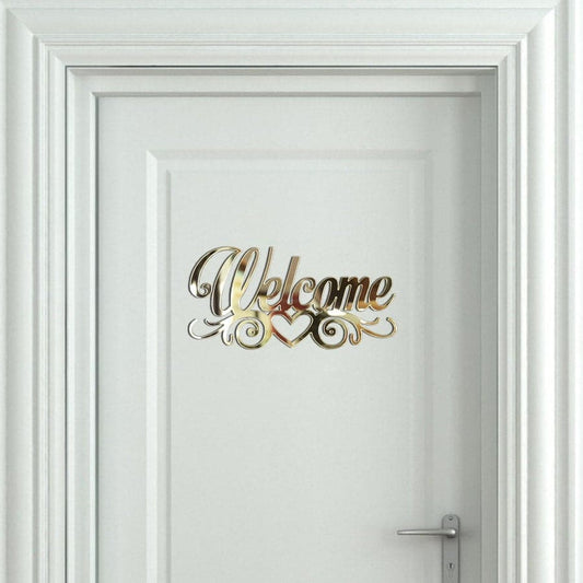 Welcome Sign Acrylic Mirror Wall Sticker: Family Door Plate