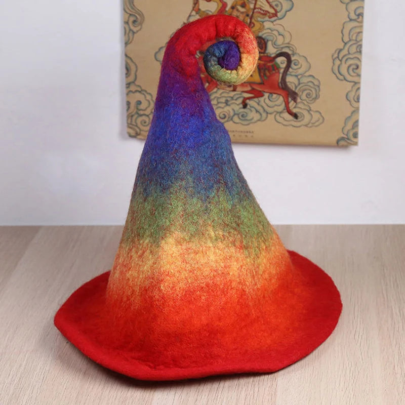 Witch Hat Halloween Cosplay Creative Elf Rainbow Funny Hats Handmade Woolen Felt Fashion Vintage Women's Winter Hats