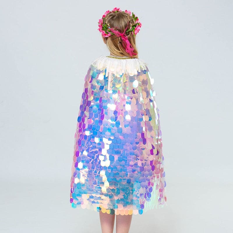 Fashion Glitter Multicolor Sequins Shawl Shiny Girls Cloak Blingbling Fairy Princess Cape Christmas Party Halloween Kids Clothes
