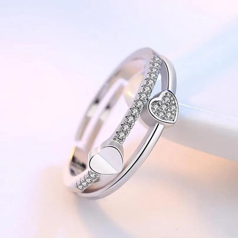 Double Heart Zirconia Ring for Women - Luxury Sterling Silver Ring