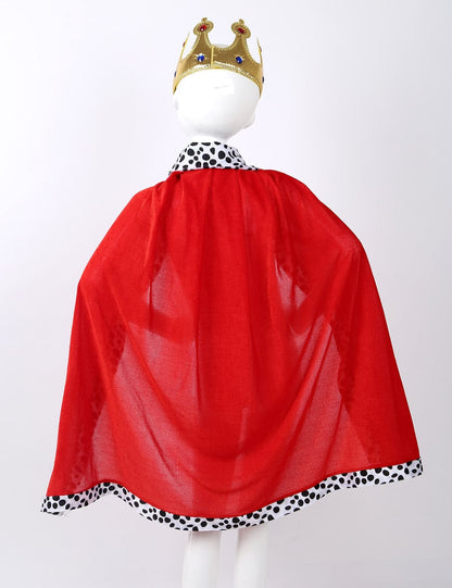 Kids King Emperor Costume Red Velvet Cloak Cape with Crown Scepter Outfit for Halloween Prince Cosplay Party Accessories Set