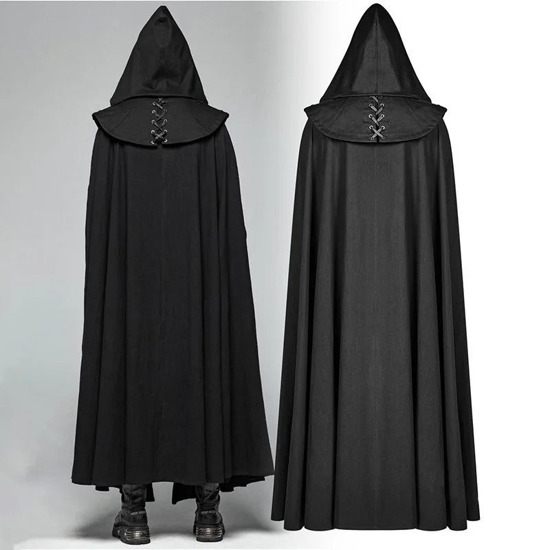 Adult Medieval Hooded Cloak Coat Halloween Vintage Buckled Assassin Cosplay Costume Devil Wizard Knights Two Piece Robe Cloak