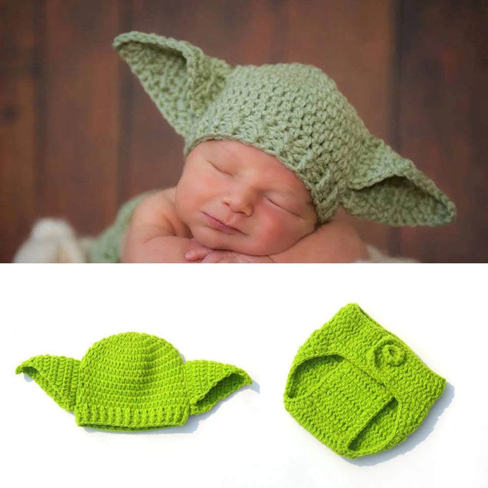 5pcs/Set New Baby Yoda Children Clothes Set Crochet Yoda Costume Newborn Baby Yoda Photography Props Cartoon Clothing For Baby