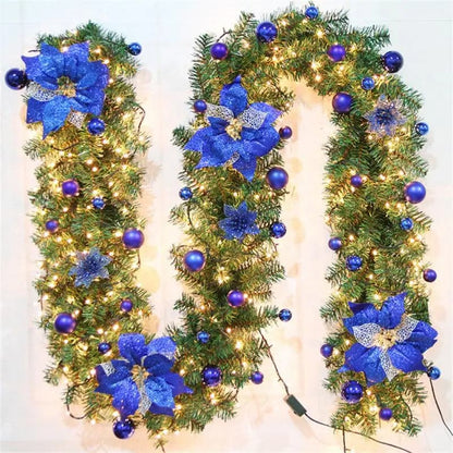 Christmas Rattan Wreaths Garland Decor Light Artificial Flower Xmas Tree Party Home Decors Strip Ornament Wreath Light Flower