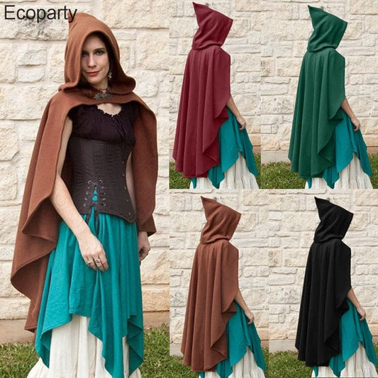 New Women Medieval Vintage Pirate Witch Hooded Cape Steampunk Gothic Velvet Poncho Coats Halloween Carnival Party Cosplay Cloak