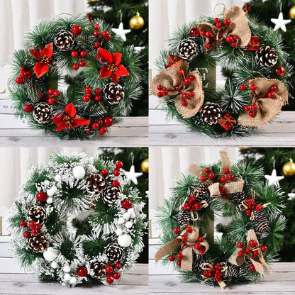 28cm Christmas Wreath Front Door Snowflake Garlands Pinecone Oranments Wreath for Indoor Outdoor Home Office Holiday Xmas Decor