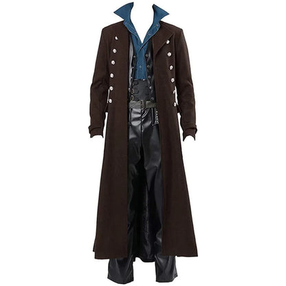 Men Vintage Medieval Costumes Steampunk Gothic Black Long Jacket Coat Vampire Cosplay Pirate Halloween Outfit Men's Trenchcoat