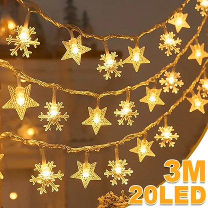 Christmas Tree Snowflake LED String Lights Xmas Tree Decor Fairy Lighting Strings Pendant Ornaments For Home Party New Year 2024