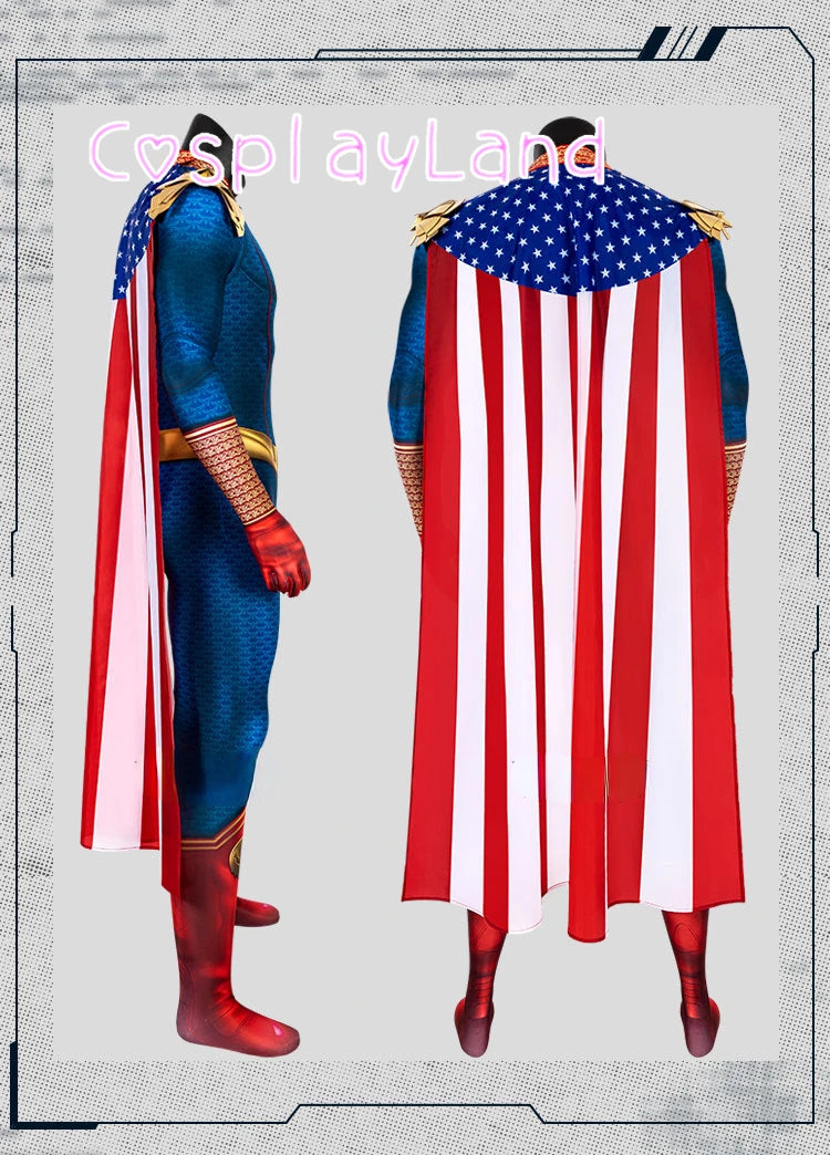 The Boys Homelander Cospaly Superhero Costume Adult Man Halloween Costumes Antony Starr Jumpsuit Cloak Blue Bodysuit