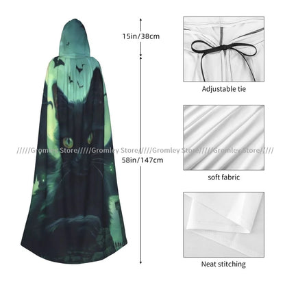 Unisex Halloween Cloak Funny Psychedelic Bats Cape Hooded Medieval Costume Witch Wicca Vampire