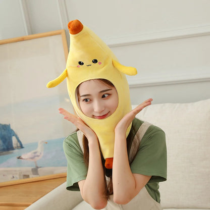 Funny Banana Fruits Plush Hat Christmas Cosplay Party Costume Cap Winter Headwear Photo Prop New Year Accessories 2024