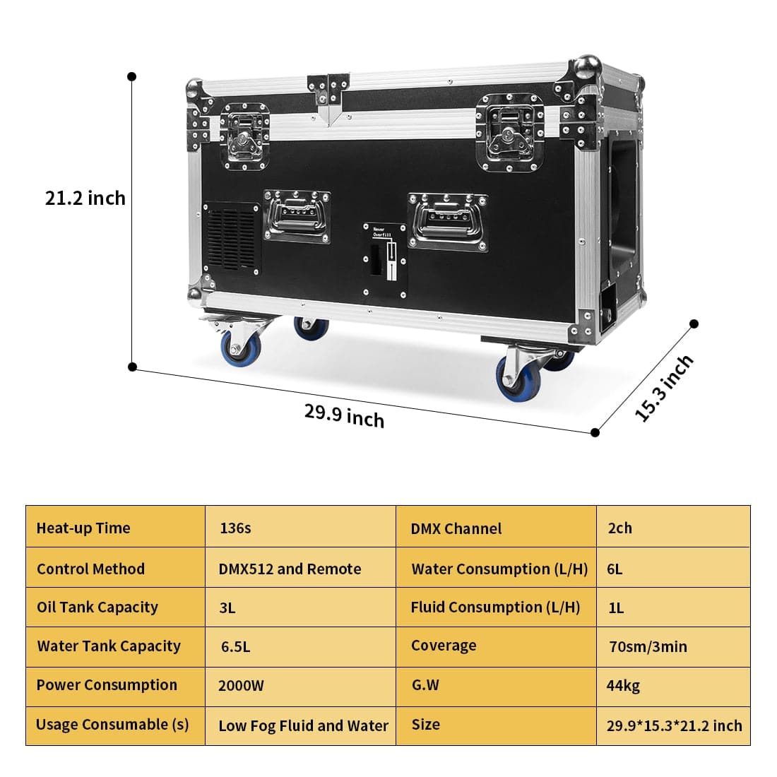 MOKA 2000W Water Base Fog Machine: Wireless Remote Low Lying Effect