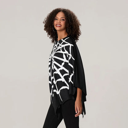 Adults Spider Web Print Cape Funny Halloween Costumes Party Cosplay Poncho Tops Clothes for Unisex Women Men