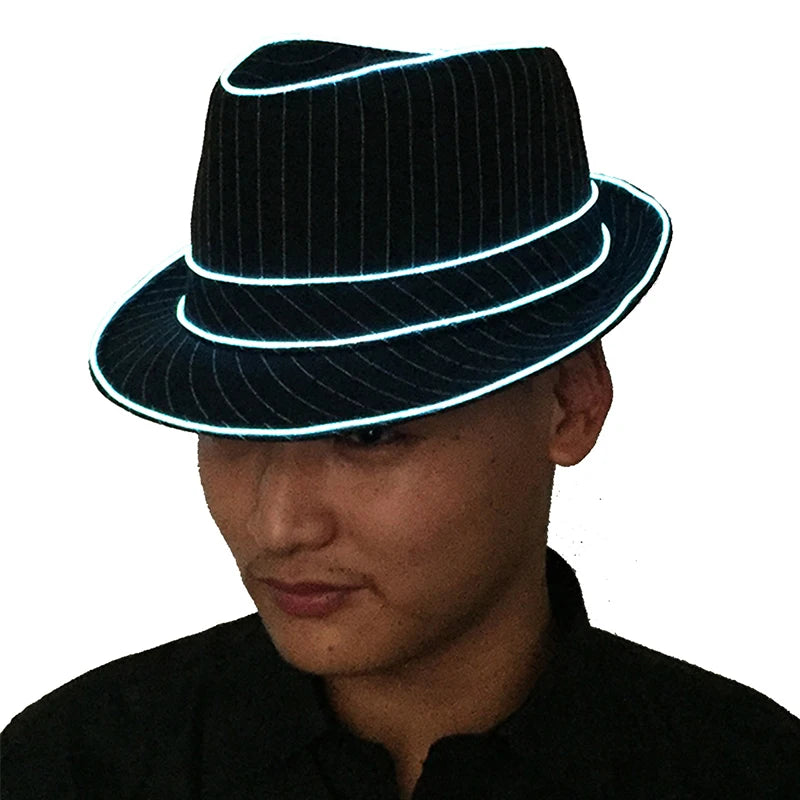 Luminous Fedora Hat Gentleman Performance Jazz Cap LED Glow Top Hat Birthday Wedding Christmas Halloween Party Costume Supplies